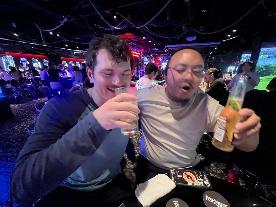 Cheers at a local bar